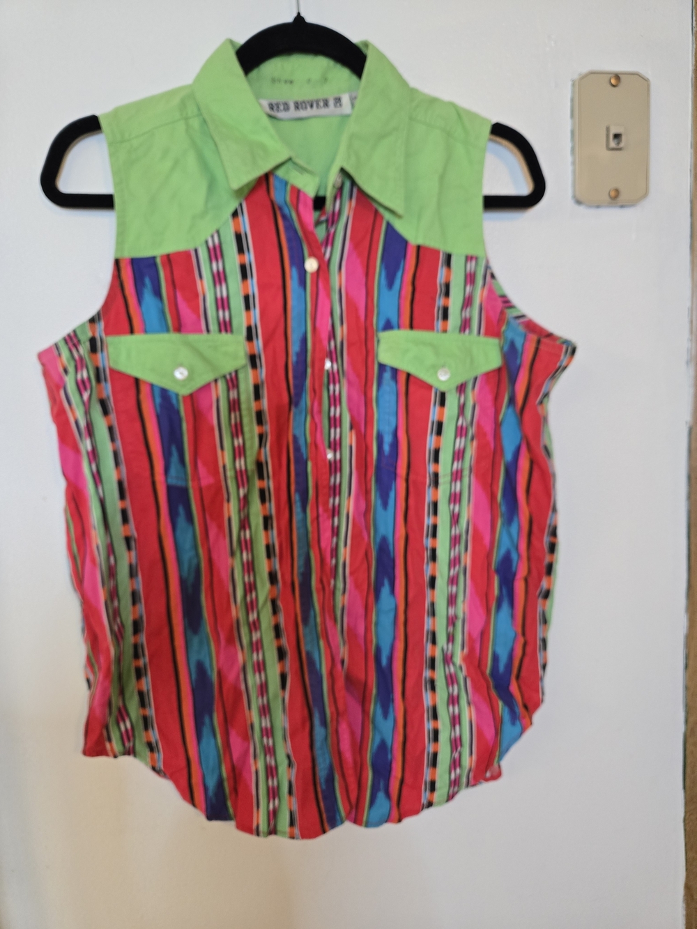 Vintage Neon Multi-Stripe Sleeveless Pearlsnap